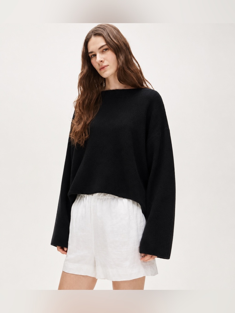 Beyond Threads Boatneck Sweater Black Cotton Blend Wide Sleeves Pullover *R